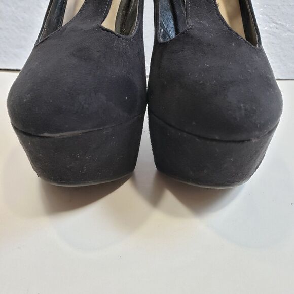 Breckelle's Shoes Women 5.5 Black Suede Wedge Ankle Platform T-Strap 5.5" Heel - Picture 4 of 12